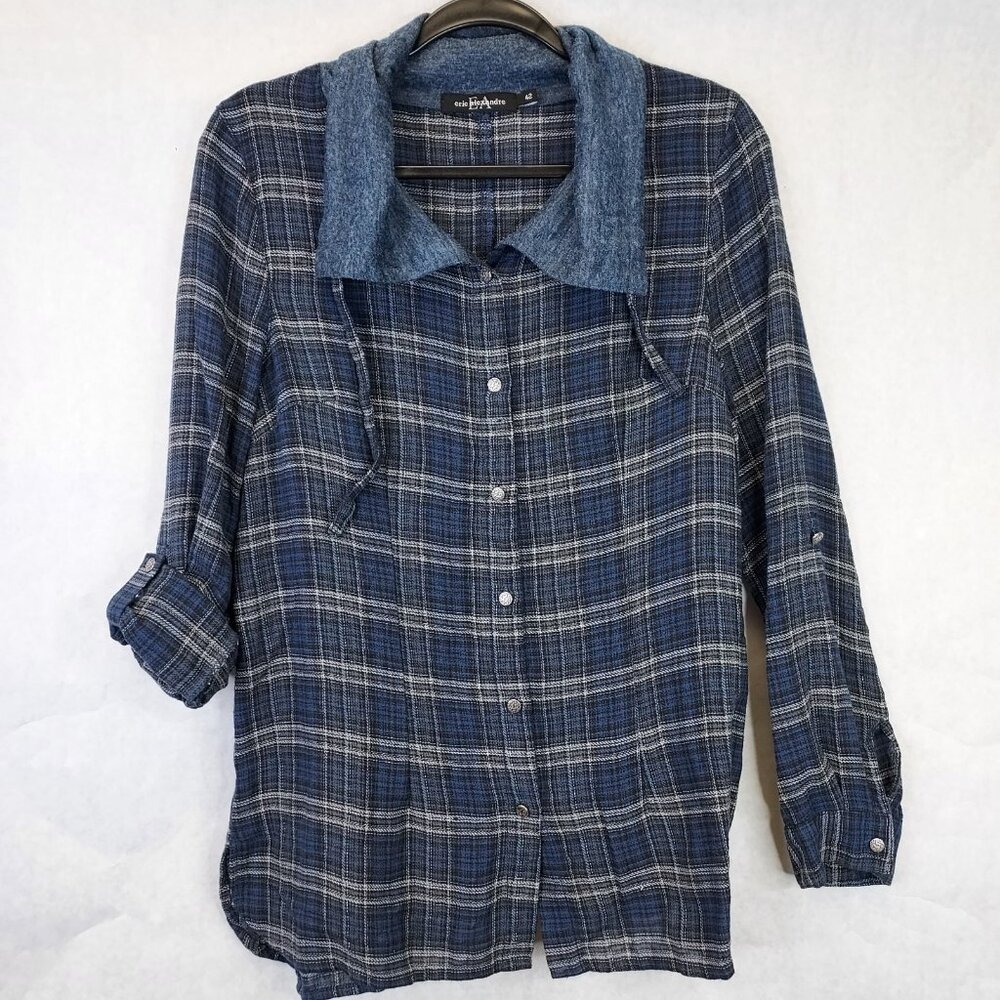 Eric Alexandre Camp Shirt Womens EU 42 US L Plaid Convertible Sleeve City Preppy